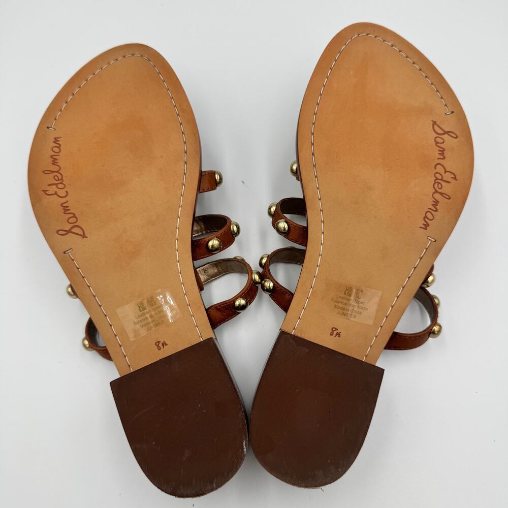 Sam Edelman Juniper Studded Gladiator Slide Sandal Brown Leather Gold 8.5 38.5 - Picture 3 of 15